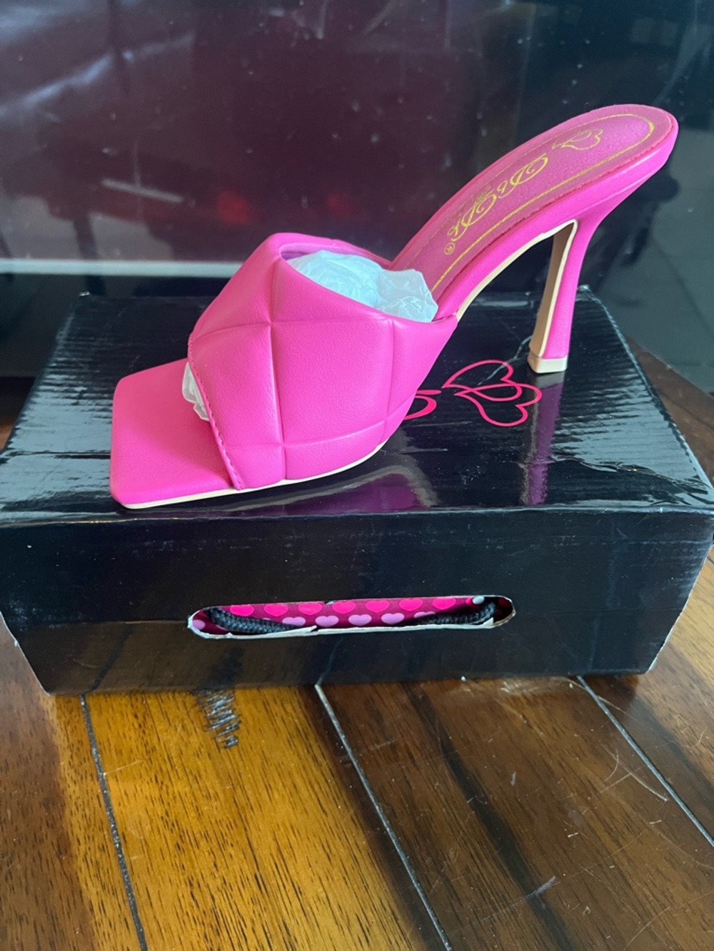 DbDk Fashion Hot Pink Quilted High Heel Mule